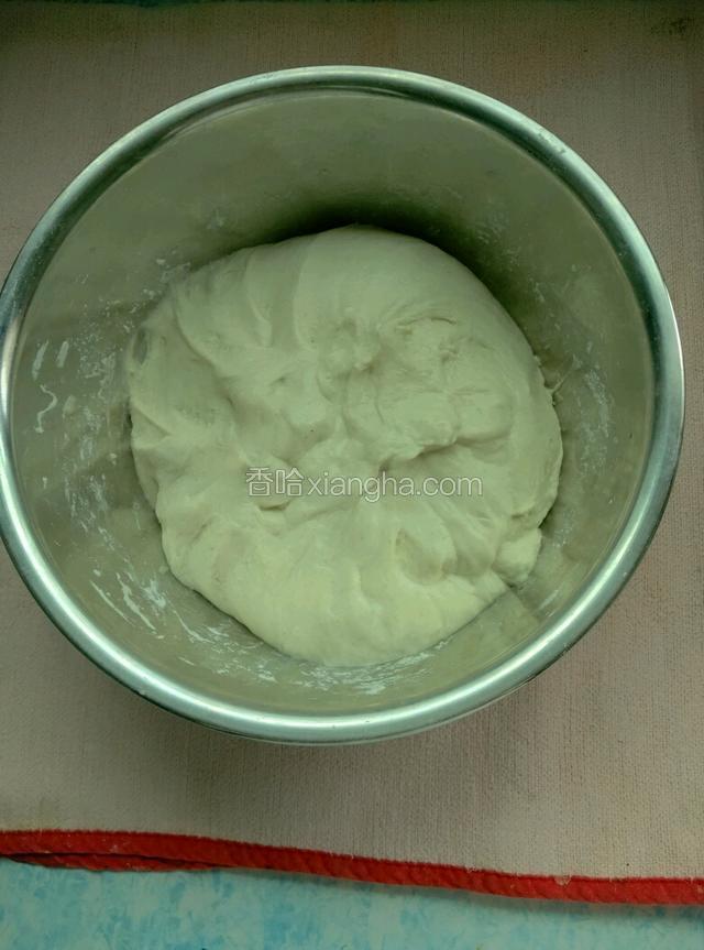 把所有食材混合和成面团 ，粘手可以用筷子搅拌。面团发酵8-10小时，夏天为防止发酵过度，需放到冰箱冷藏室。
