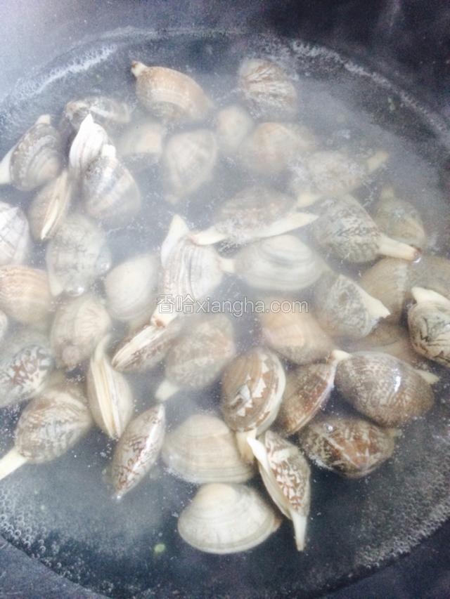 锅里烧开水 倒入花甲 煮至开口