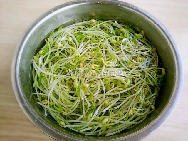 将绿豆芽捞出放入提前准备好的凉水中片刻