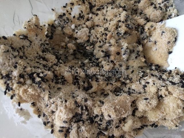 一点点添加蛋清，用刮刀翻拌，可以整理成面团的程度即可；