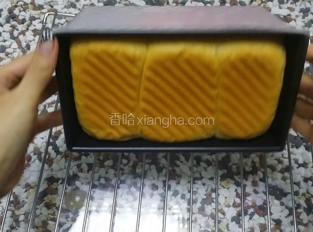 烤箱中下层160度35分钟，然后转170度再烤10分钟，出炉后要趁热脱模，放于烤架晾凉