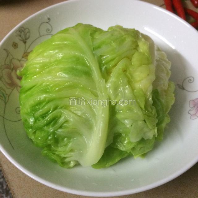 圆白菜铺好后，把碗倒扣在盘中…备用