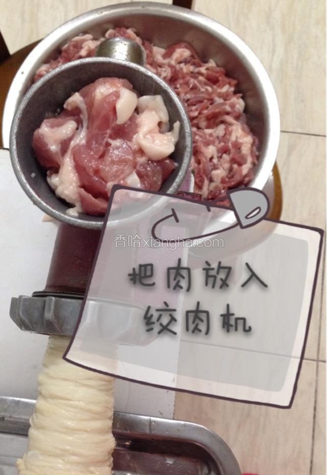 把腌制好的肉放入绞肉机里