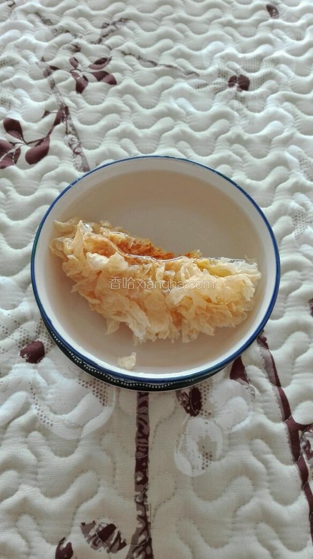 取适量银耳泡于水中，约十分钟。