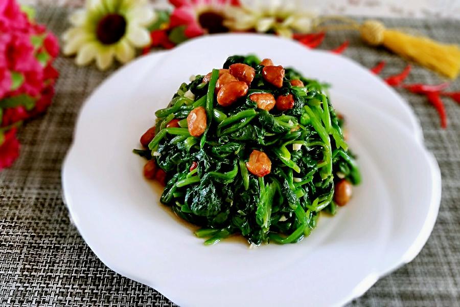 凉拌菠菜花生米