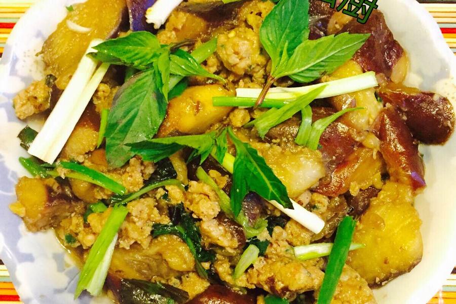 虾肉末九层塔香草茄子