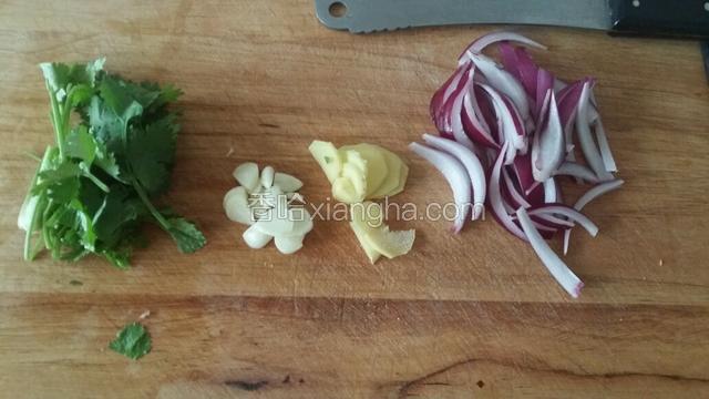 洋葱切丝 姜蒜切片 香菜切段