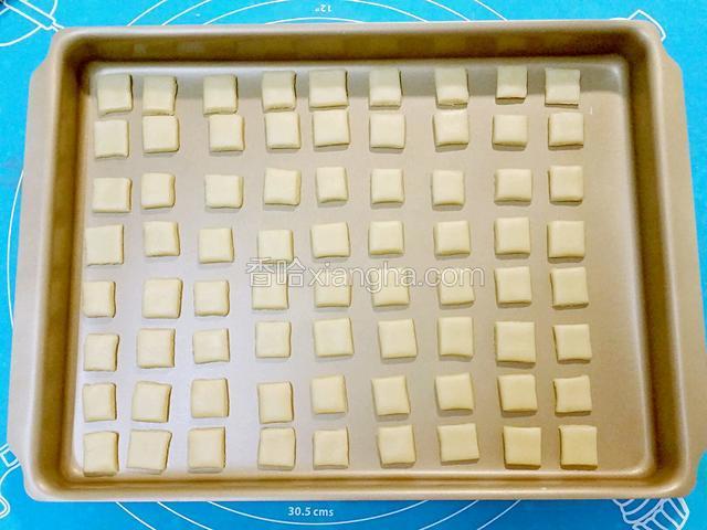 小心的逐块排在烤盤上