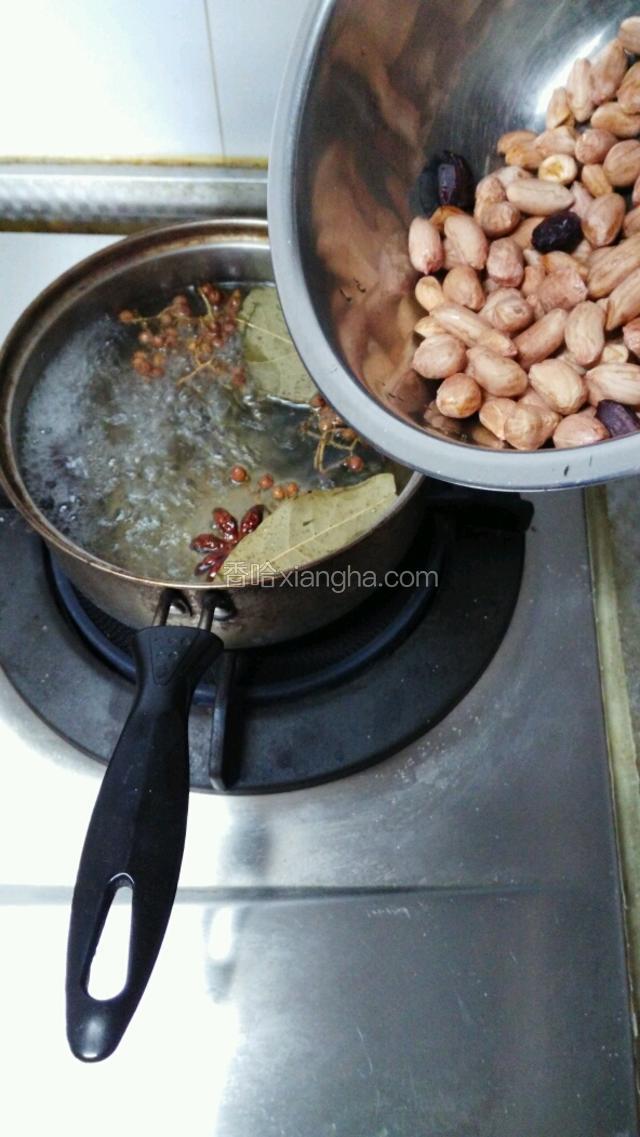 倒入花生，大火煮开，小火卤煮20分钟