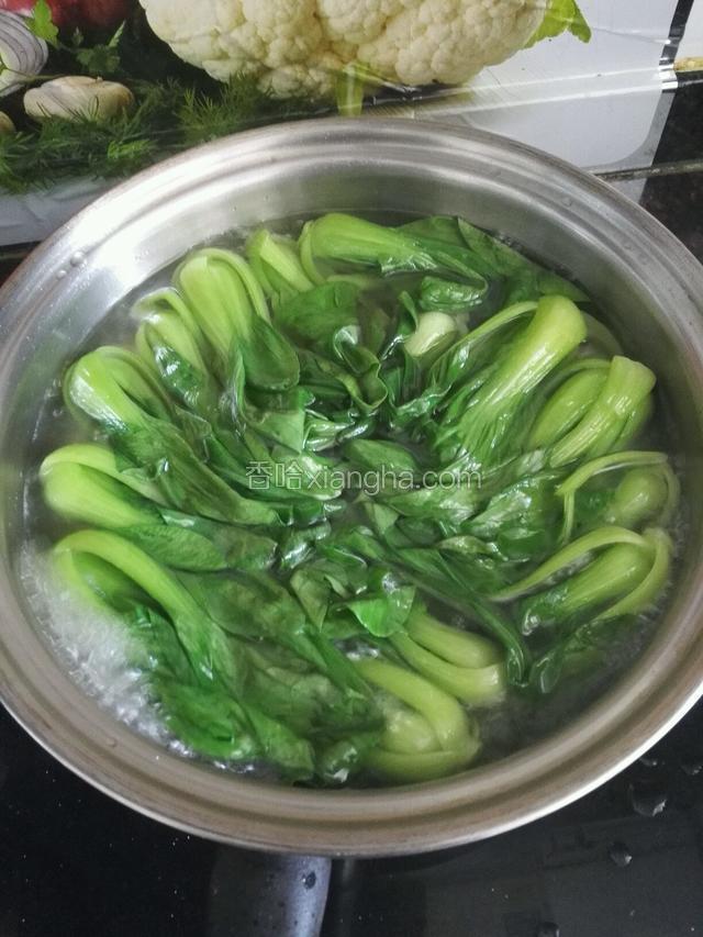 等油菜断生即可，捞起来放入有凉水的盆里降温，这样能保持油菜的翠绿