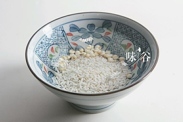 糯米和川贝用冷水浸泡一个小时后沥干水备用。