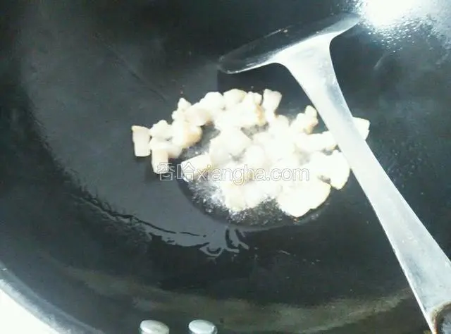 先放入肥肉，小火煸岀油