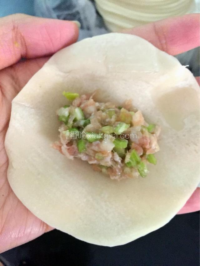 芹菜馅包入饺子中