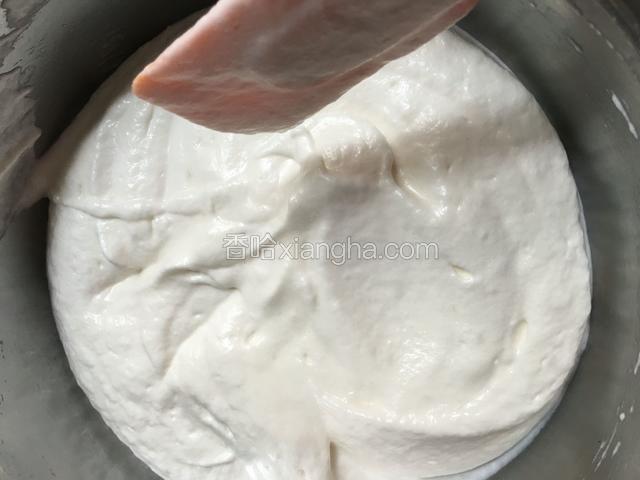 依次把剩下的蛋白霜搅拌均匀至无颗粒