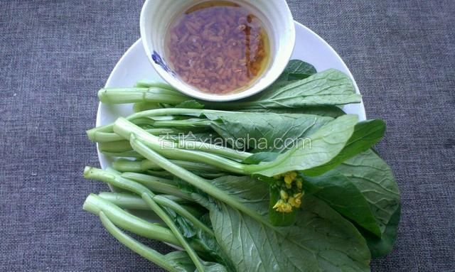 菜苔洗净，海米提前泡一会，控水备用