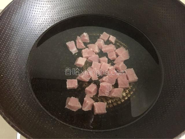 瘦肉切丁，冷水下锅，待水开捞起，洗净浮沫备用。