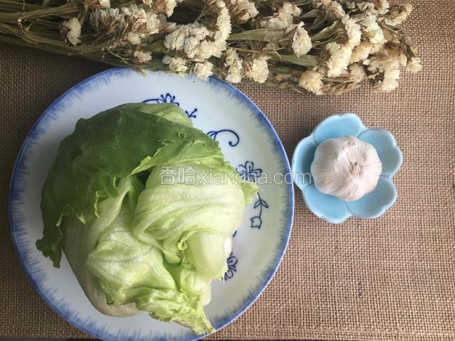 准备圆生菜和蒜