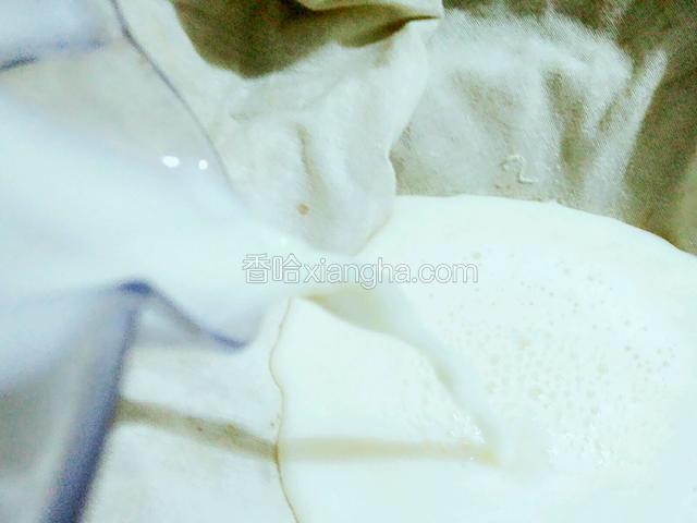用滤布挡着倒入小盆·