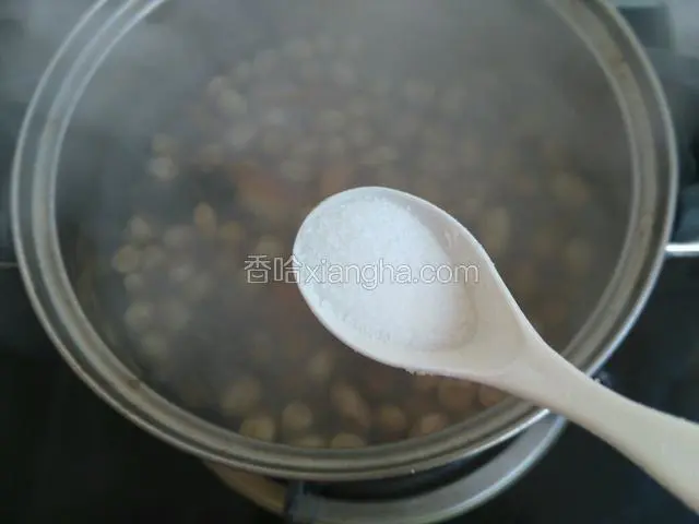 出锅前10分钟放入适量的盐。（煮花生半小时左右）
