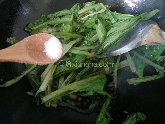 油麦菜炒软放入适量的食盐