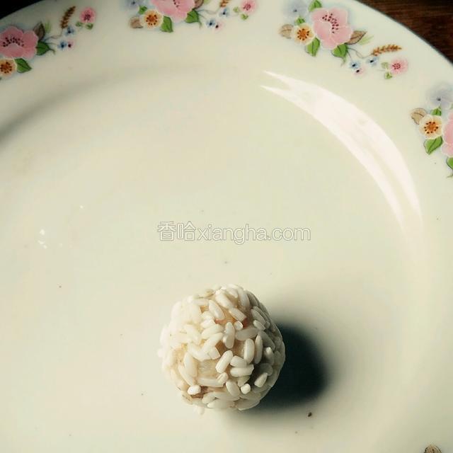 沾好糯米的丸子，放在盘子里（盘底稍微抹一点油，防粘）