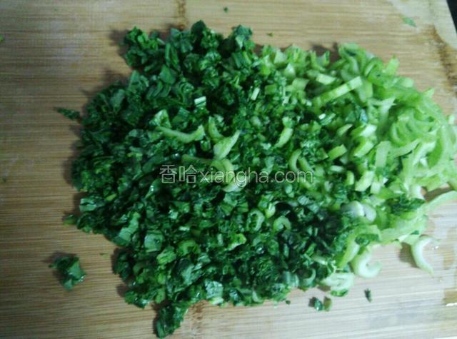 把芥菜切碎，切成炒的时候的样子，以后炒的时候就不用再切了。