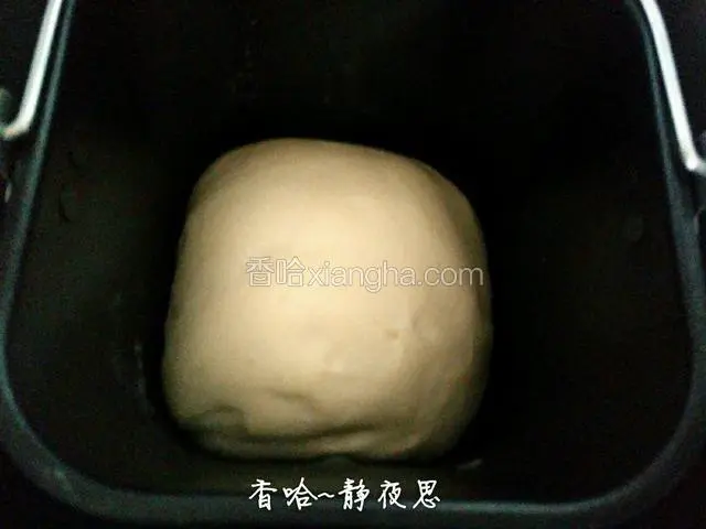 时间到开盖，已经两倍大了，很完美（如果是手揉面揉出粗膜即可，然后发酵至两倍大就可以了）