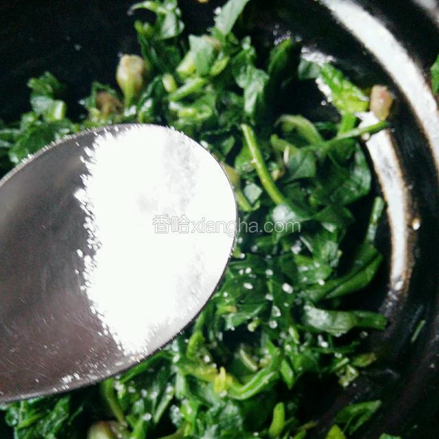 菠菜抖散，撒上盐