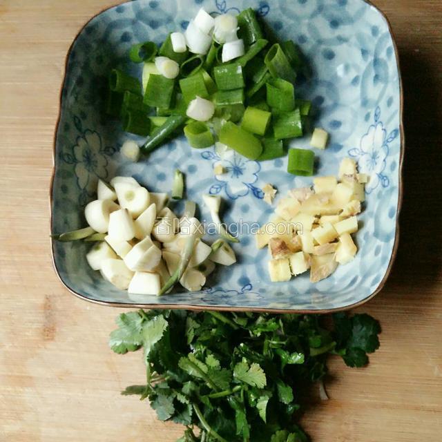 葱萎蒜和香菜切碎