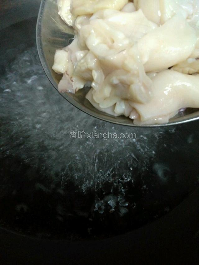 坐锅烧沸水，焯鱿鱼。