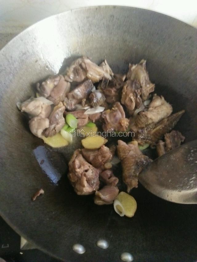 倒入鸡肉煸炒出油;