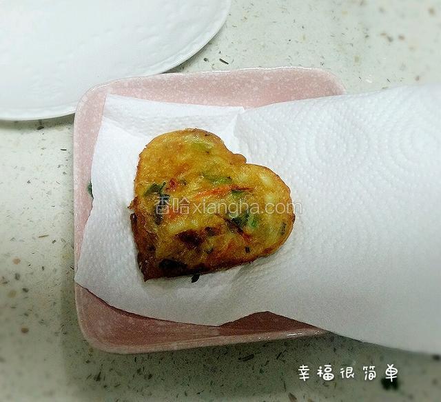 煎好的萝卜饼，放入厨房吸油纸上吸尽油份。