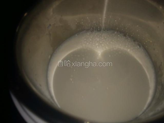 倒入一盒牛奶後把菌粉倒進去迅速攪拌，以免菌粉結塊，然後把剩下的三盒牛奶倒進去