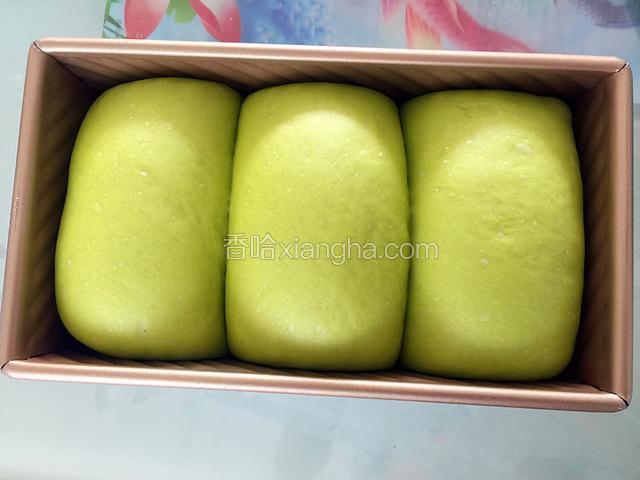 约一小时后发至九分满，预热烤箱170度10分钟，入烤箱170度烤45分钟，烤好后取出震几下脱模，放凉装袋保存。