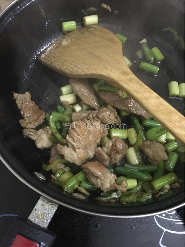 翻炒多次，至肉片断生了，加入精盐，我真想吐槽猪肉店的老板，切的肉太大了！尽量切小，不然会像我一样，要翻炒好久