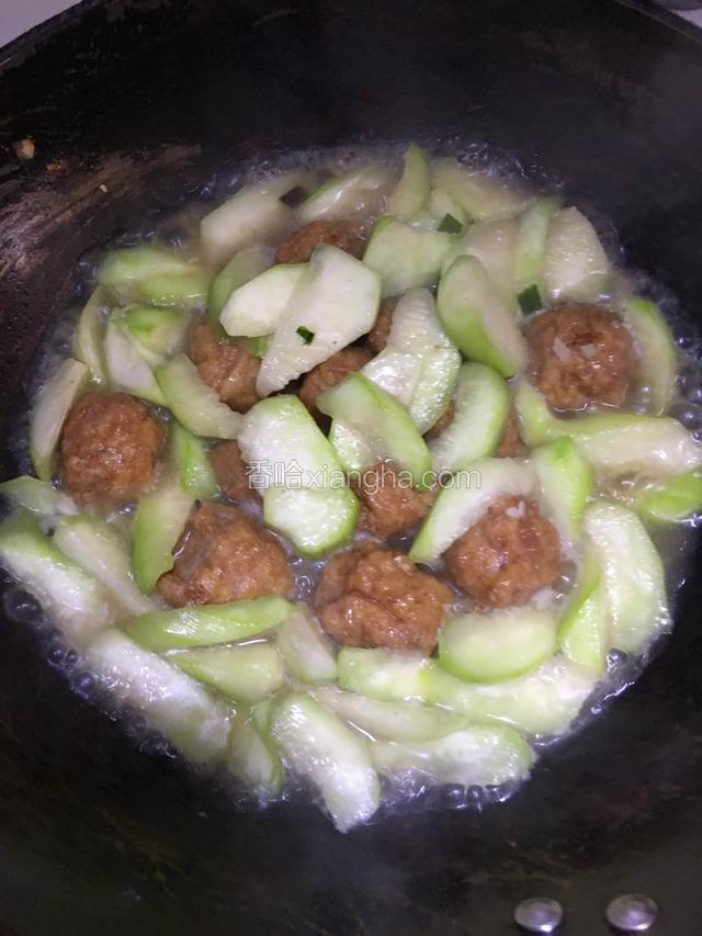 放入肉圆，加一些水，烧开小火炖一下即可