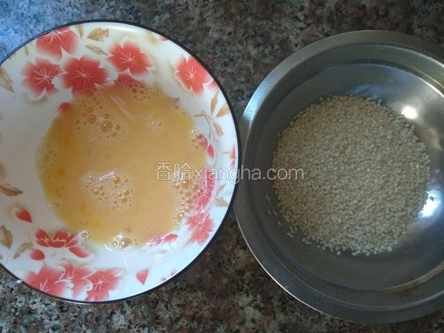 准备好的蛋液和白芝麻