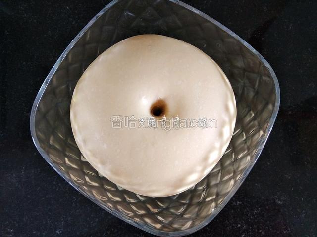发酵至两倍大，手指戳洞不回缩不塌陷即完成发酵。