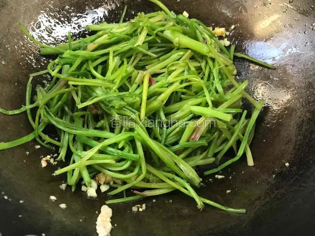 倒入菠菜梗