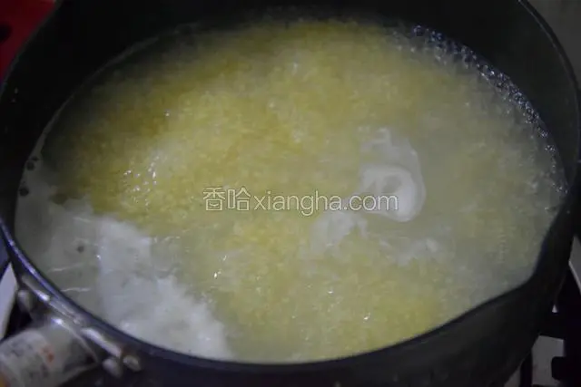 倒入开水锅中大火煮开，改小火煮至开花