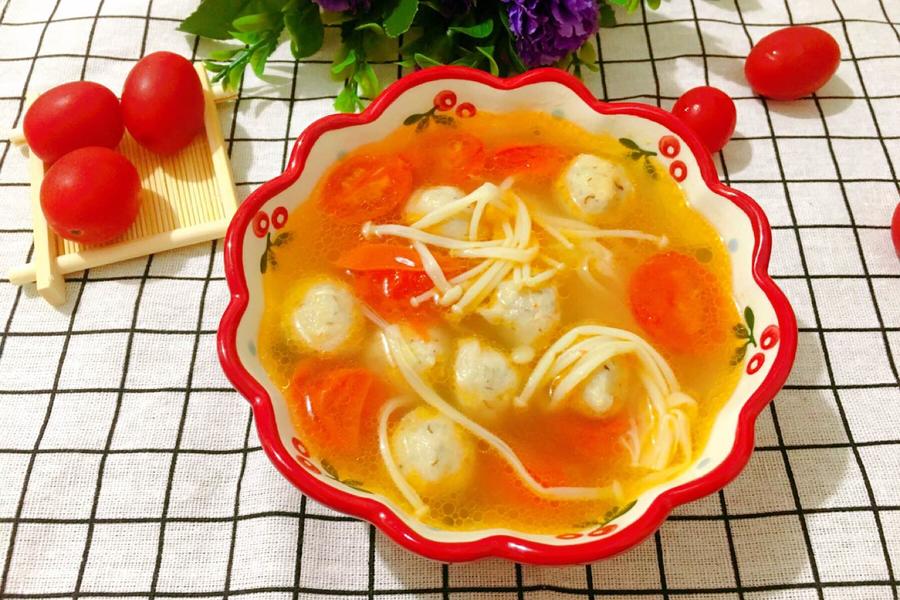 千禧果金针菇丸子汤