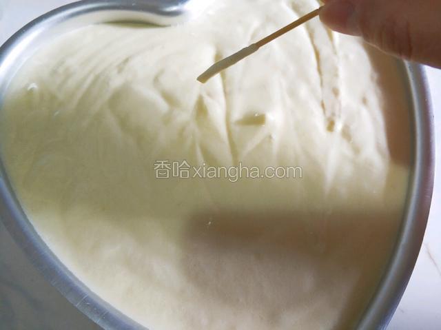 到入模具中，提起模具由20厘米左右的高度震出气泡，用牙签表面划Z消泡。