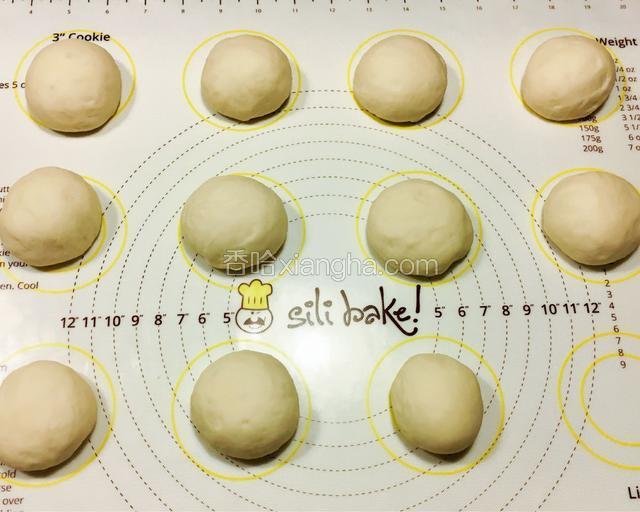 分割成同等大小的面团继续发酵20min