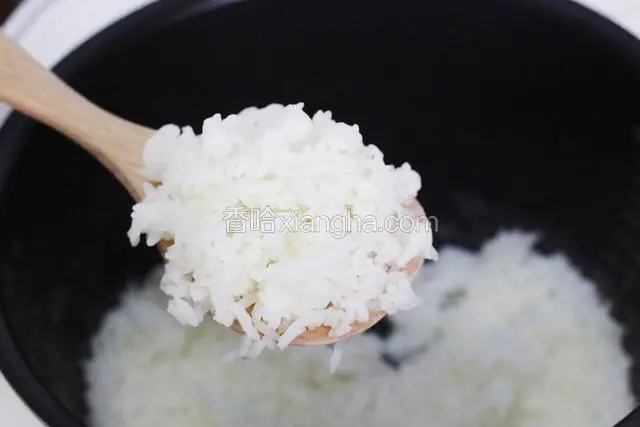 煮好焖一会再打开，闻到了淡淡的米香味。