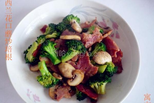 西蓝花口蘑炒培根