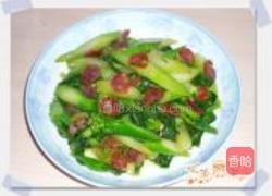 腊肠炒芥蓝菜的做法图解6