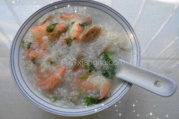 鲜虾牛筋丸砂锅粥