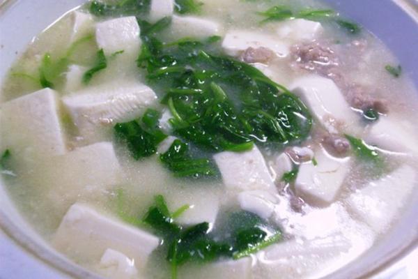 荠菜肉米豆腐羹