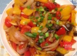 五彩椒炒蘑菇的做法图解4