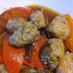 鸡肉丸煮老南瓜的做法[图]
